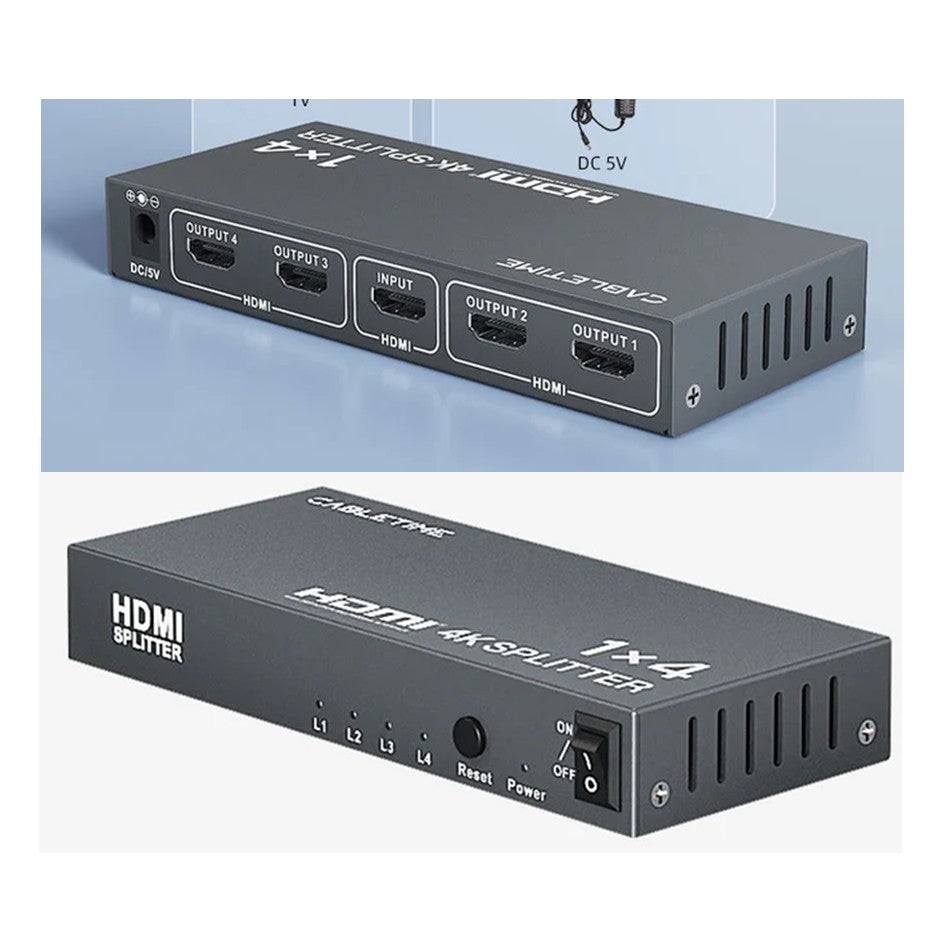 4K  1x4 HDMI Splitter 1 in 4 out Cabletime HDMI 4 port Splitter 4K