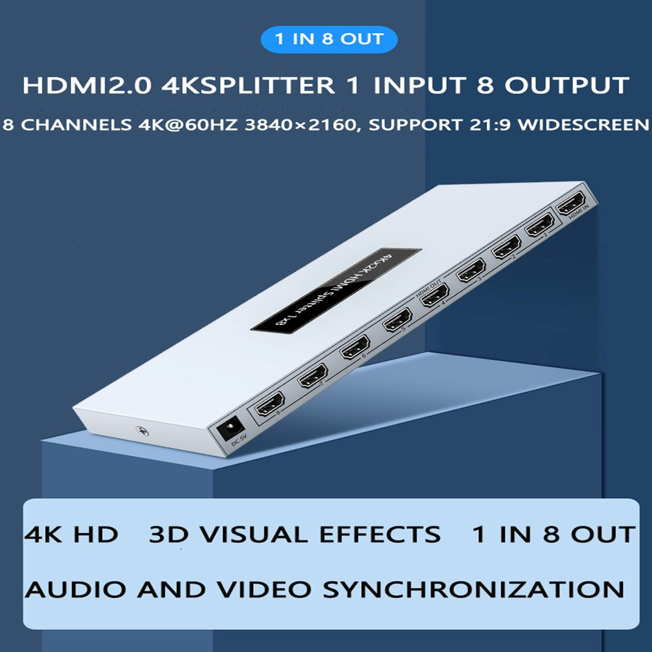 DTECH 8-Port HDMI Splitter 2.0 4k 60hz HDTV Switcher 1x8 EDID Splitter HDMI /   8Port HDMI Splitter / DT-7218