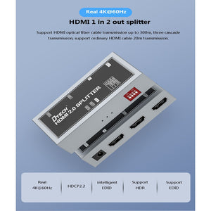 DTECH 2-Port HDMI Splitter 2.0 4k 60hz HDTV Switcher 1x2 EDID Splitter HDMI /