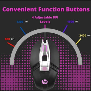 HP M270 USB Wired Gaming Mouse , High performance Optical Tracking Mouse 2400 DPI