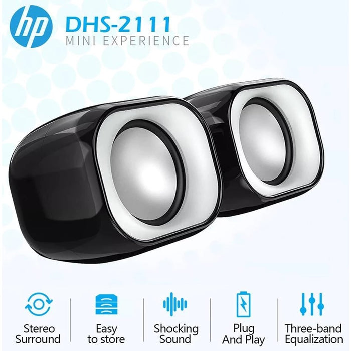 HP DHS-2111 USB Powered Speaker for Computer Laptop/Multimedia Stereo 3.5mm Stereo Jack connection 2x3W Portable Speaker