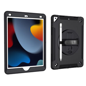 Rugged Shock and Drop Resistant 360 Rotating Casing for iPad 10.2 / iPad 10.9 Gen 10 / iPad 10.9 Air 4/5 w/ Strap black