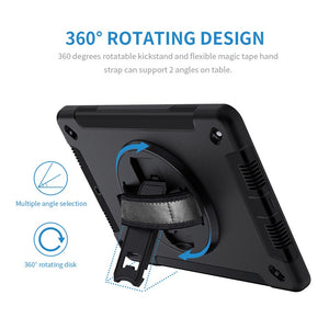 Rugged Shock and Drop Resistant 360 Rotating Casing for iPad 10.2 / iPad 10.9 Gen 10 / iPad 10.9 Air 4/5 w/ Strap black