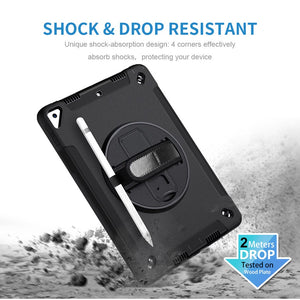 Rugged Shock and Drop Resistant 360 Rotating Casing for iPad 10.2 / iPad 10.9 Gen 10 / iPad 10.9 Air 4/5 w/ Strap black