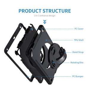 Rugged Shock and Drop Resistant 360 Rotating Casing for iPad 10.2 / iPad 10.9 Gen 10 / iPad 10.9 Air 4/5 w/ Strap black