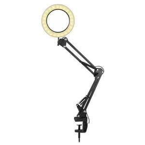 LED Desktop Magnifier 5X Magnification with Light , Adjustable Swing Arm Desk Lamp Table Arm Mount magnifier