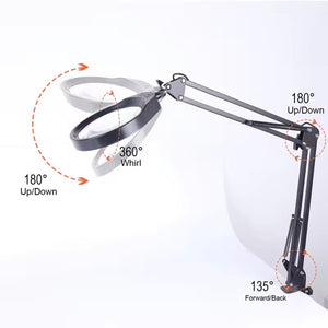 LED Desktop Magnifier 5X Magnification with Light , Adjustable Swing Arm Desk Lamp Table Arm Mount magnifier