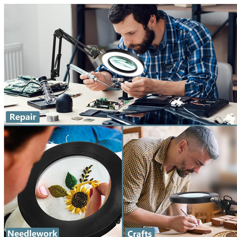 LED Desktop Magnifier 5X Magnification with Light , Adjustable Swing A ...