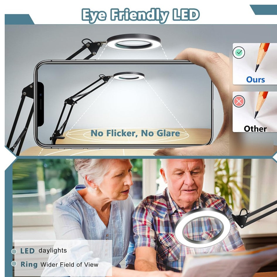 LED Desktop Magnifier 5X Magnification with Light , Adjustable Swing A ...