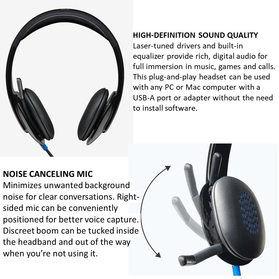 Ear Control Define Logitech Stereo Headset H540 USB with High-Definition sound & on ear c ...