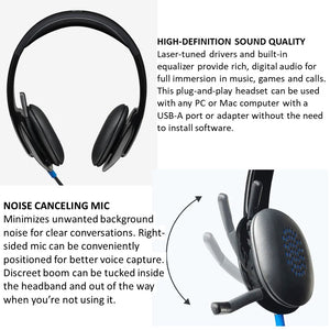 Logitech Stereo Headset H540 USB with High-Definition sound & on ear control Computer Headset PN: 981-000482