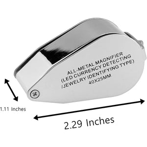 LED's + UV Magnifier / Magnifying Glass 40x / 25mm Jewel Loupe / Currency Detecting  Magnifier