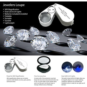 LED's + UV Magnifier / Magnifying Glass 40x / 25mm Jewel Loupe / Currency Detecting  Magnifier