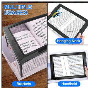 Magnifying Glass, Book Magnifier Full Page Hands Free 3X LED Page Magnifier for Elder, Foldable Lighted Magnifier for ReadingHands Free 3x Mat and Neck Cord MF216