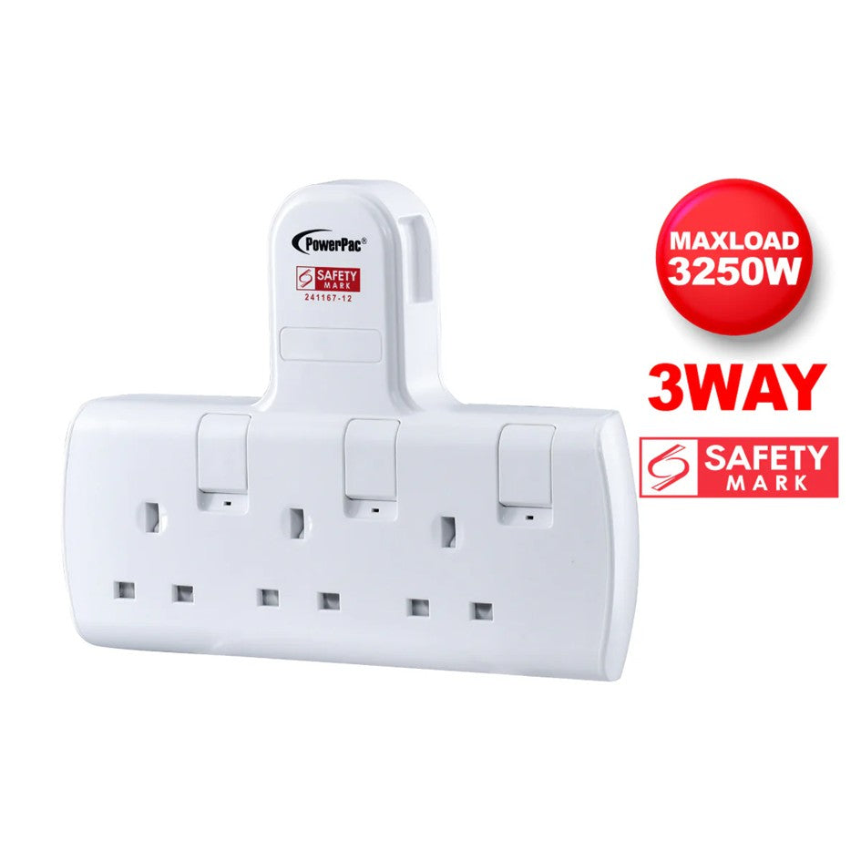 Powerpac 3 Way Socket Extension / 3W Adapter / 3Way Multi plug Extension Adaptor PP273