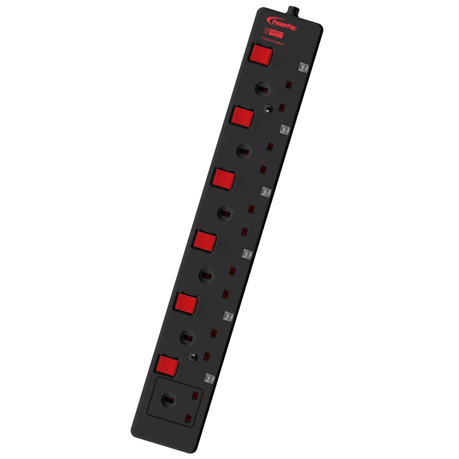 Powerpac  6 Way 3 Meter Extension Socket PP3886BK black (Safety Approved) Switch + Neon