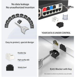 10PCS RJ45 Ethernet Lan Blocker / Locker with 1Key  / Ethernet Blocker / CAT5 Cat6 Cat7 Blocker