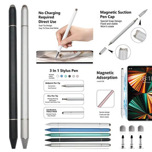 Universal Smart Tablet Phone Touch Pen  Capacitive Stylus Disk Silicone 3-in-1 Magnetic Stylus JB09 White for IOS and Android Device