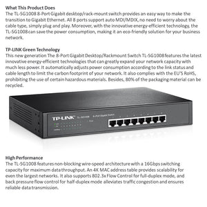 TP-Link TL-SG1008 8-Port Gigabit Desktop/ Rackmount Switch / 3 YRS Warranty