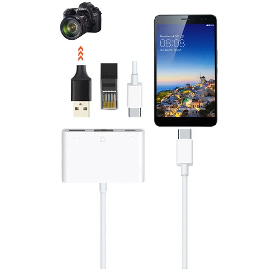USB C Type C to Ethernet RJ45 / USB A / USB C Camera Adaptor with Lan ...