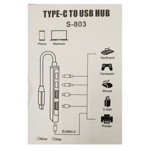 5 in 1 High Speed USB C Type C to USB Hub ( 2x USB C ,  1x USB3.0 and 2x USB 2.0) S-803
