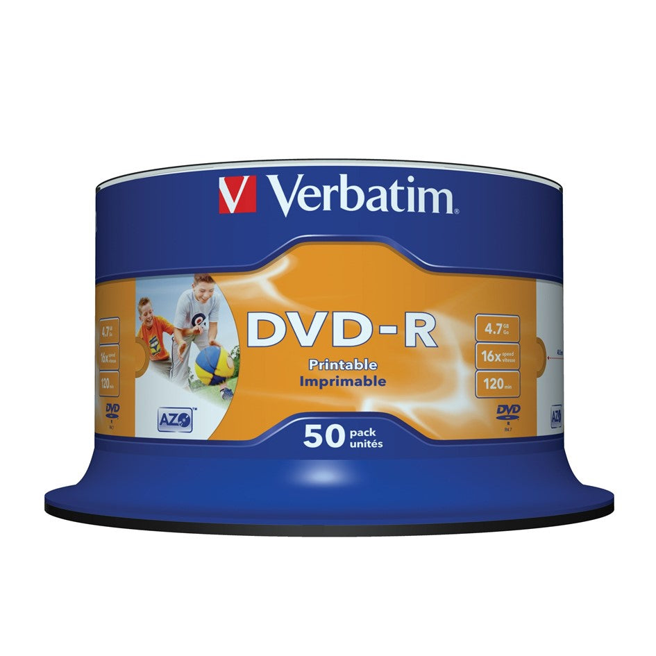 Verbatim DVD-R Printable 4.7GB 16x Speed 120 Min 50pcs/pack # 43533