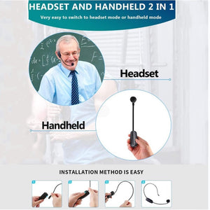 2 in 1 Handheld Wireless Microphone Professional Head-Wear Mic Volume Amplifier for Speech Teaching Radio Loudspeaker