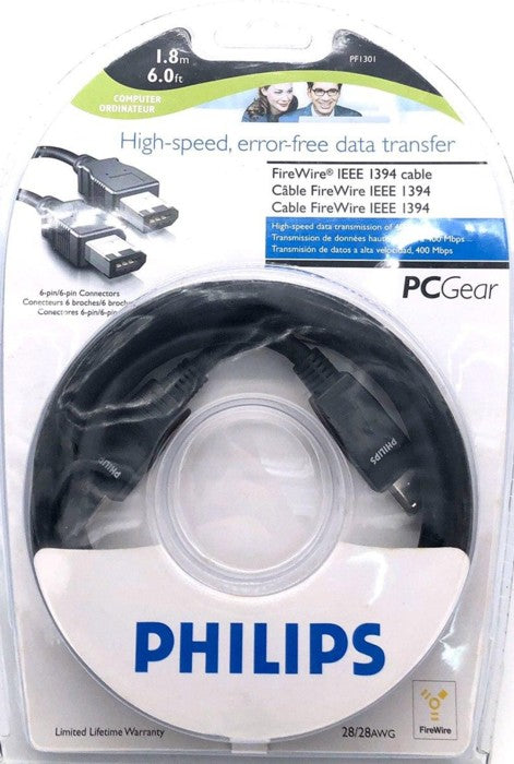 Firewire 400 Cable 6P-6P (6Pin to 6Pin) 1.8Meter Black Philip PF1301