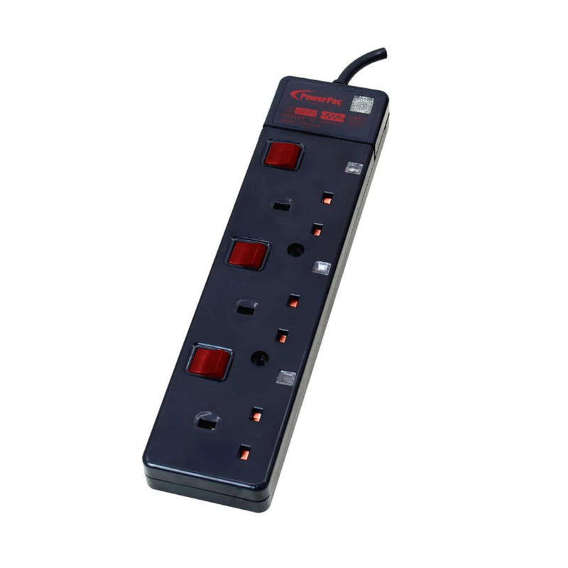 Powerpac 3 Way 3 Meter Extension Socket PP3883BK black (Safety Approve ...