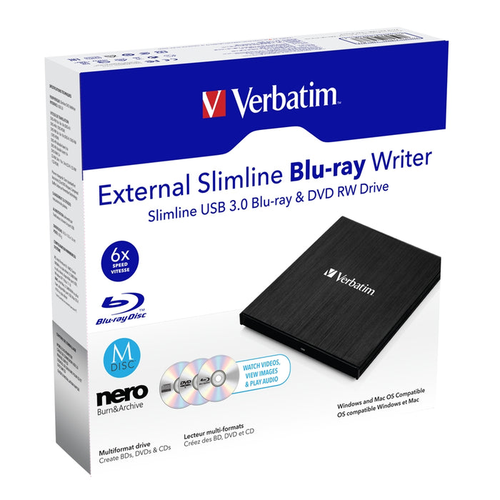 Verbatim External Slimline Mobile Bluray Writer Usb3 43887