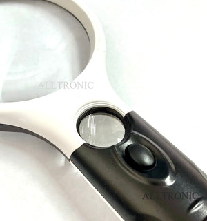 Hand-held Dual Magnifying Glass 3x Optical 75mm + 45x22mm with 3 LED's - 6902AB