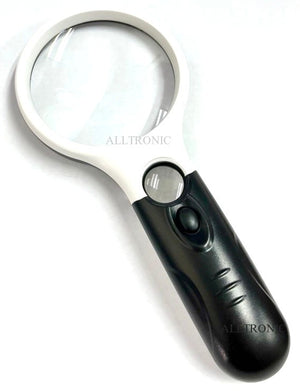 Hand-held Dual Magnifying Glass 3x Optical 75mm + 45x22mm with 3 LED's - 6902AB