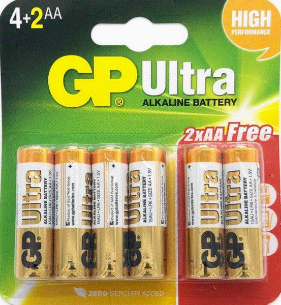 GP Alkaline Battery Size AA LR6 1.5V  4+2 pc pak