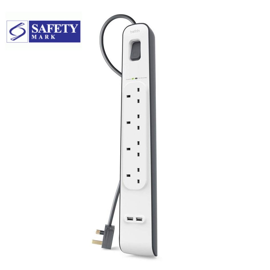Belkin 4 Way Socket Outlet with surge protector strip and USB Port 2Meter Cord  Model: BSV401SA2M