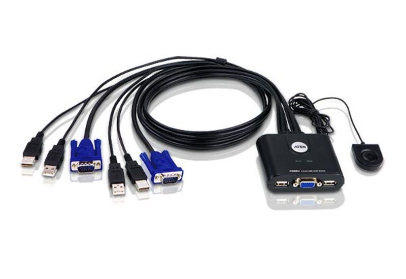 KVM Switch 2Port USB VGA Cable with Remote Port Selector Aten CS22U