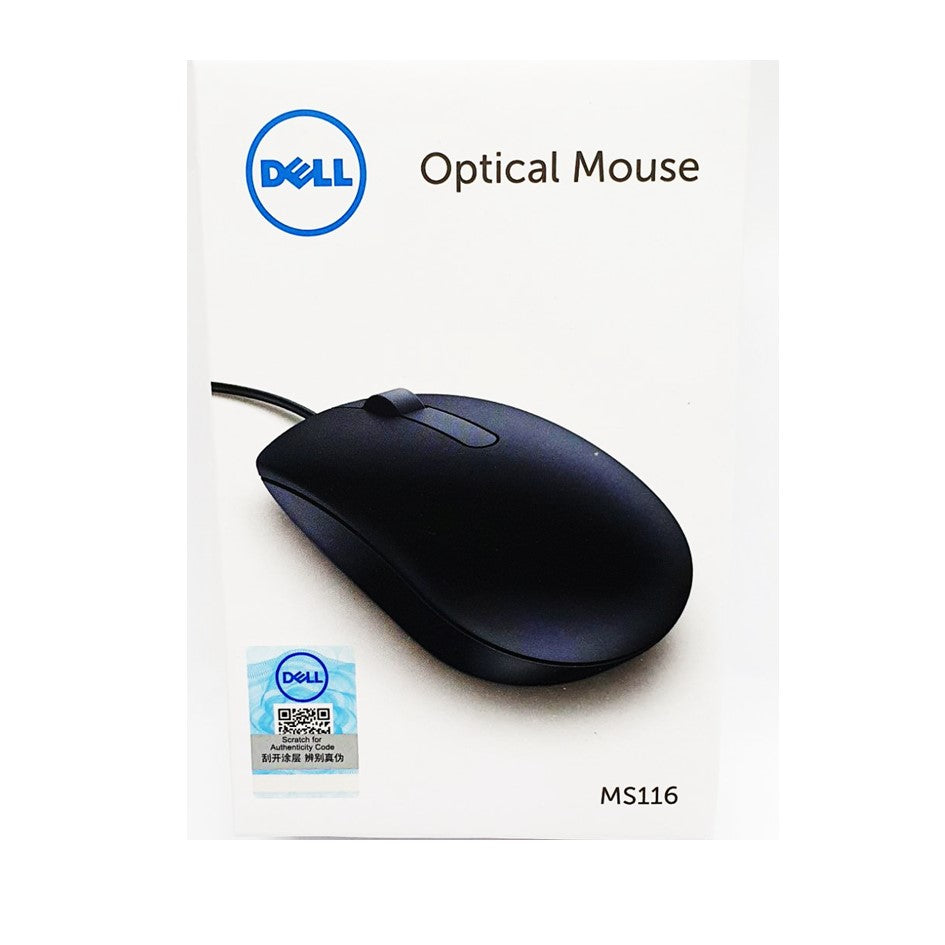 Dell MS116 Wired Optical Mouse - White USB Computer Mouse With 1000 DPI Tracking
