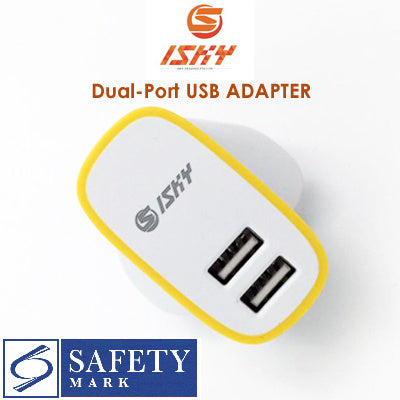 Safety Approved UK 3Pin 2Port USB Wall Charger 5V 2.1A - Isky