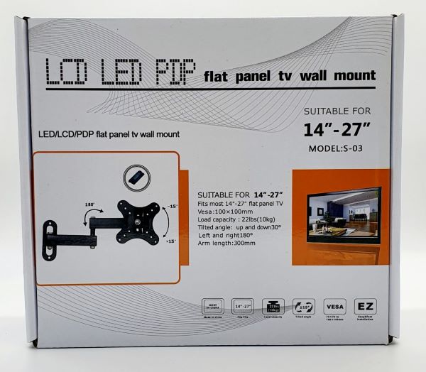 LCD LED Flat Panel Wall Mount / Monitor Arm Mount 14- 27" Model S-03  - EOL