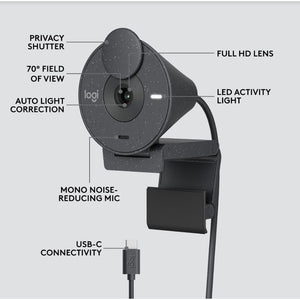Logitech Brio 300 Full HD 1080p webcam / Off-white 960-001443 / Rose 960-001449 / Graphite 960-001437 / 1YR warranty