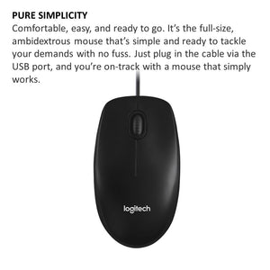 Logitech Wired USB Optical Mouse M100R Black 3yrs Warranty