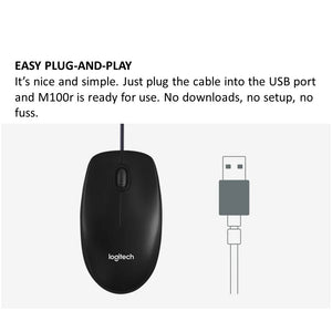 Logitech Wired USB Optical Mouse M100R Black 3yrs Warranty