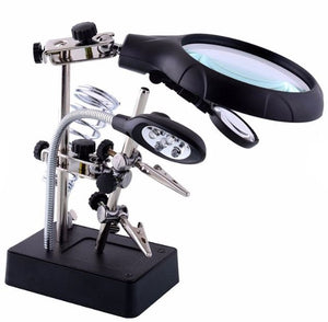 Soldering stand with 5 LED Auxiliary clip magnifier glass - JM16129-C