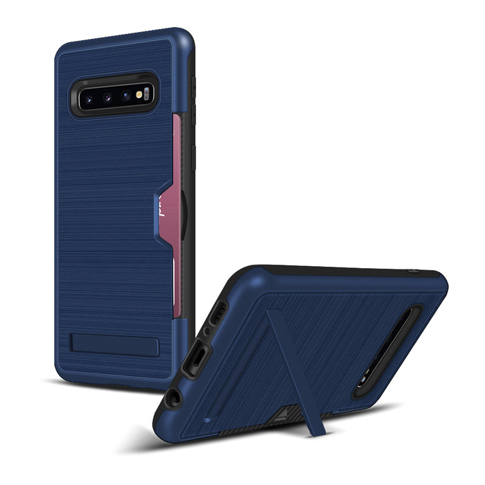 Samsung S10 Case Pro Brushed Plastic + TPU Protective Shell with Card Holder and Kickstand