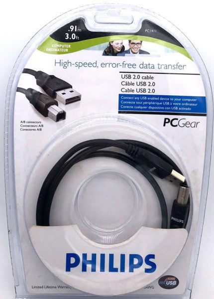 Cable USB2 AB Male /Male 0.91Meter / 3Ft  PC1411 Philip