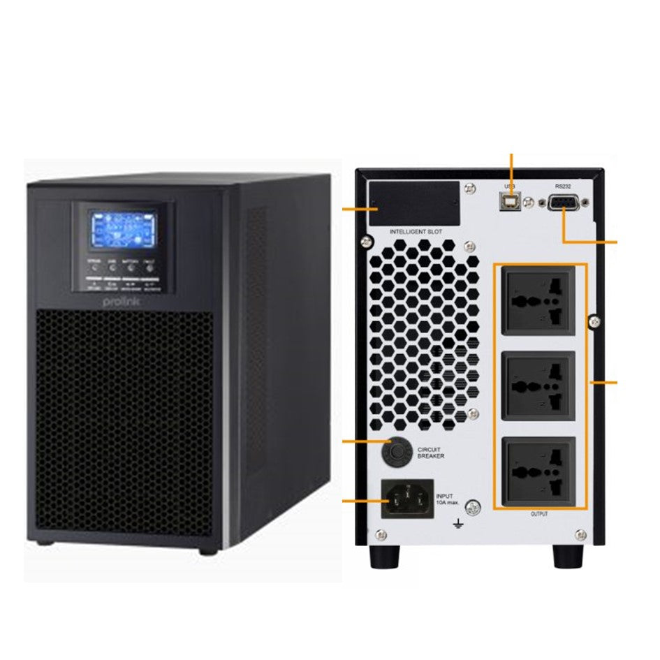 Prolink PRO902-ES 2000VA 2KVA / Pure Sine-Wave Online UPS Uninterruptible  Power Supply with AVR (3x Universal Sockets) for Data Center, Medical