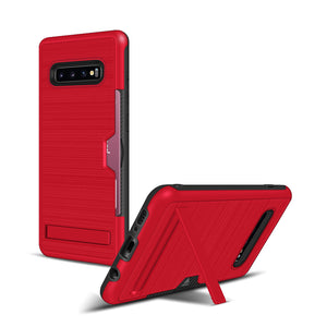 Samsung S10+ Case Brushed Plastic + TPU Protective Shell with Card Holder and Kickstand