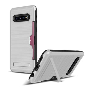 Samsung S10 Case Pro Brushed Plastic + TPU Protective Shell with Card Holder and Kickstand