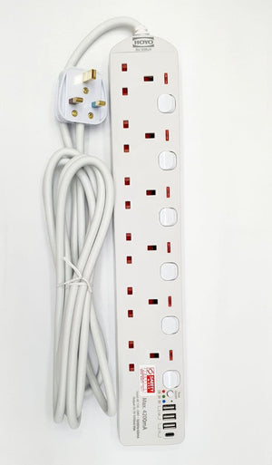 Hoyo 3 Meter Extension Socket with 3x USB, 1 x Type C, Time control function available 3,4,5,6 ways