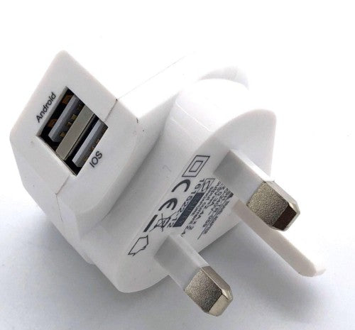 Safety Approved UK 3Pin 2Port USB Wall Charger 5V 2.4A (Total) - Sunray