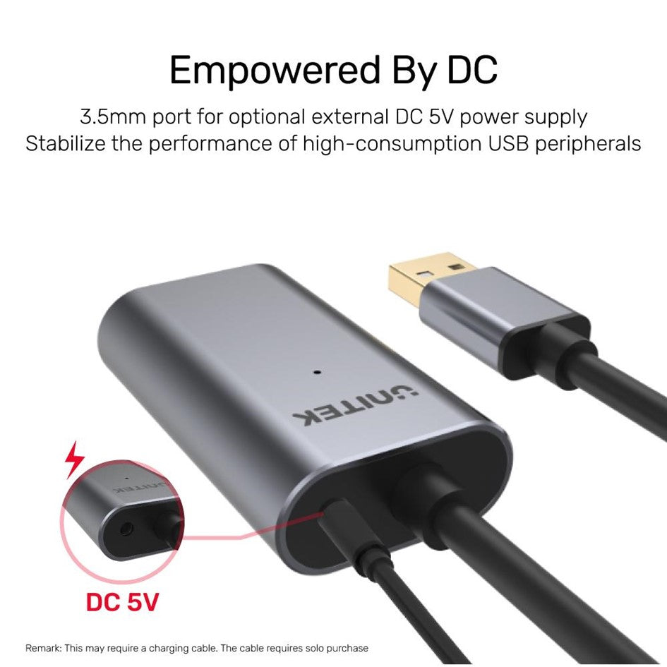 UNITEK Y-271 Cavo Di Prolunga USB 2.0 Attivo 5 Metri - Alluminio - Alimentazione Supplementare - 480 Mbps